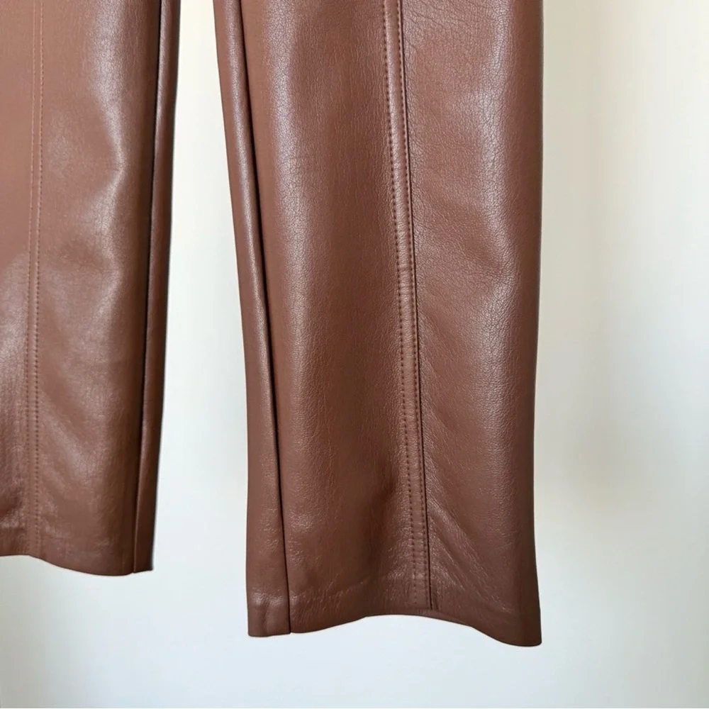 Aritzia Wilfred Rebel Vegan Leather Pants Brown Straight Leg Size 00 - Picture 13 of 13
